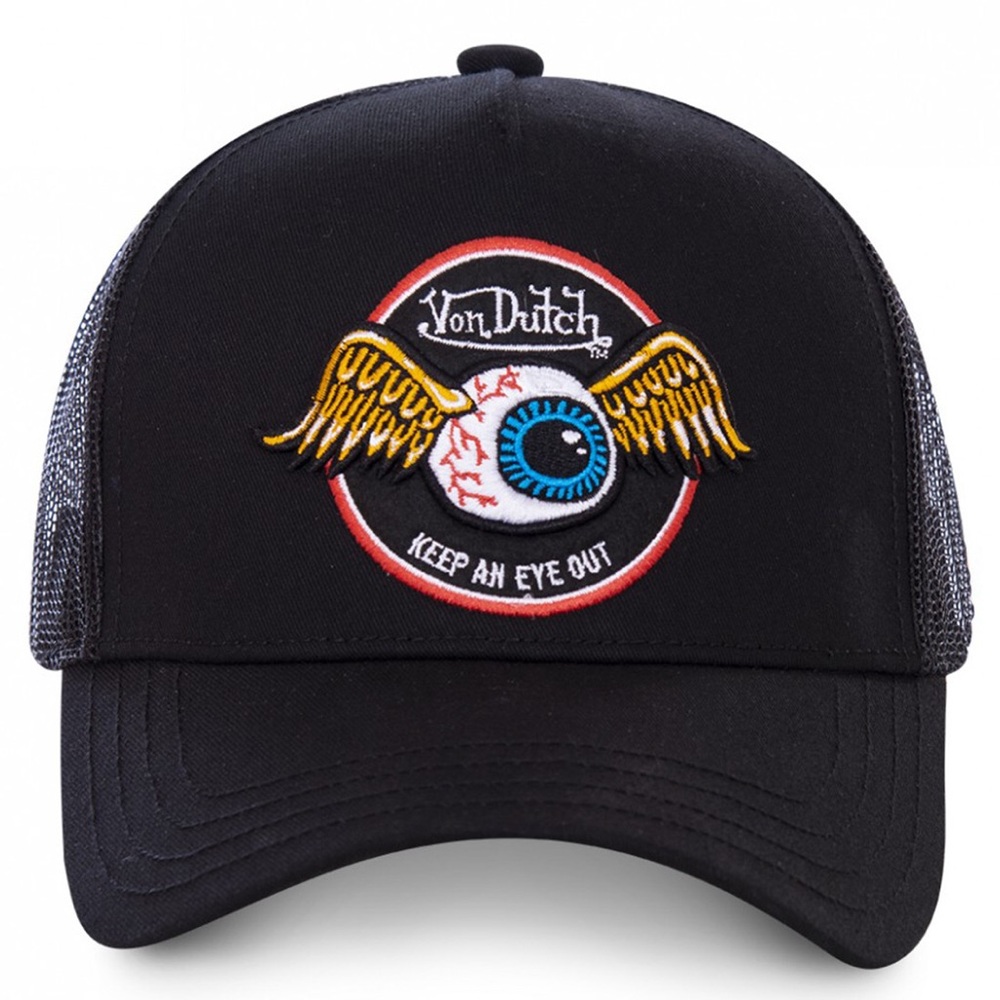 Von Dutch Black Trucker Cap with Winged Eyeball Patch